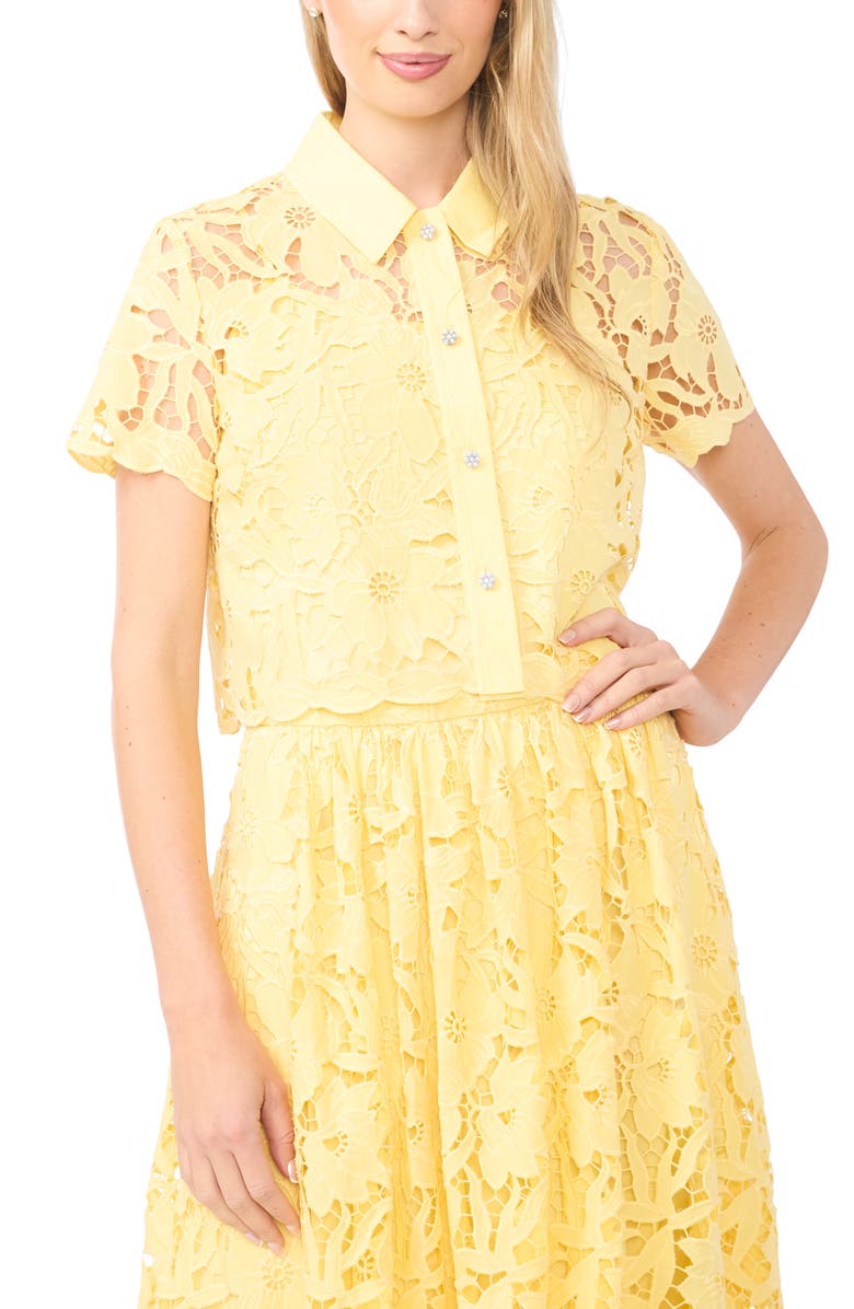 Ted Baker Micah Lace Embroidered Button-Up Top, Alternate, color, Creamed Corn