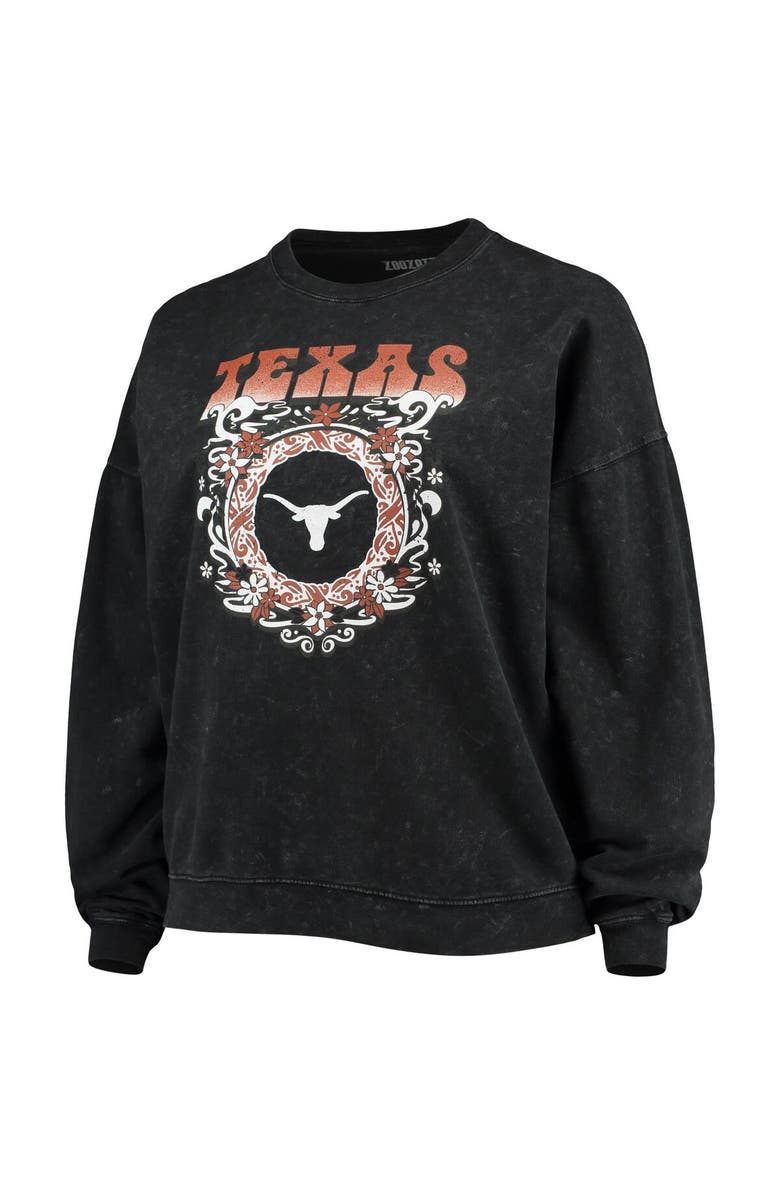 ZOOZATZ Women's ZooZatz Black Texas Longhorns Garment Wash Oversized Vintage Pullover Sweatshirt, Alternate, color,