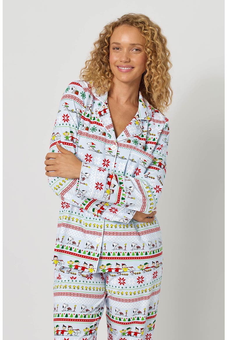 Print Stretch Cotton Pajamas, Alternate, color, PEANUTS WINTER PARADE