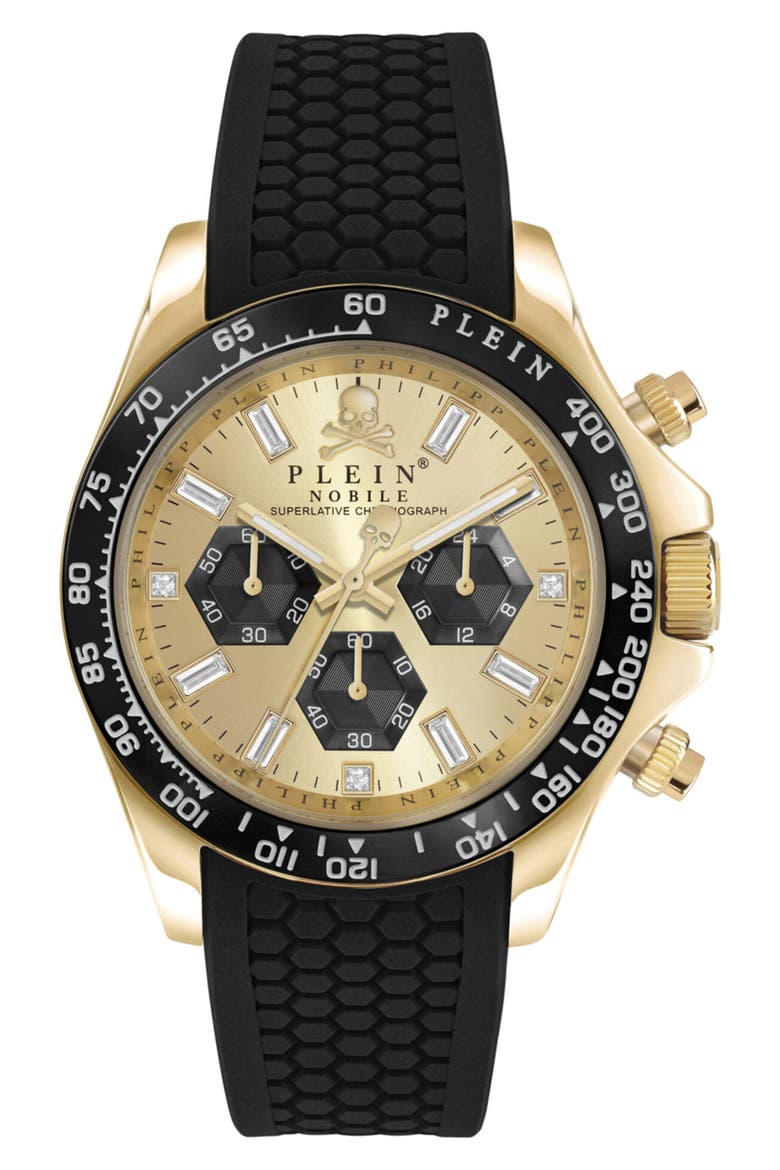 Nobile Chronograph Silicone Strap Watch, 43mm, Main, color, IP YELLOW GOLD