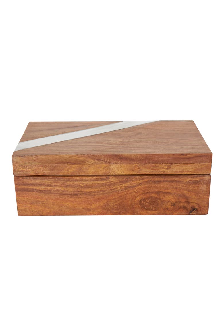 Contemporary Set of 2 Natural Wood Boxes, Alternate, color, BROWN