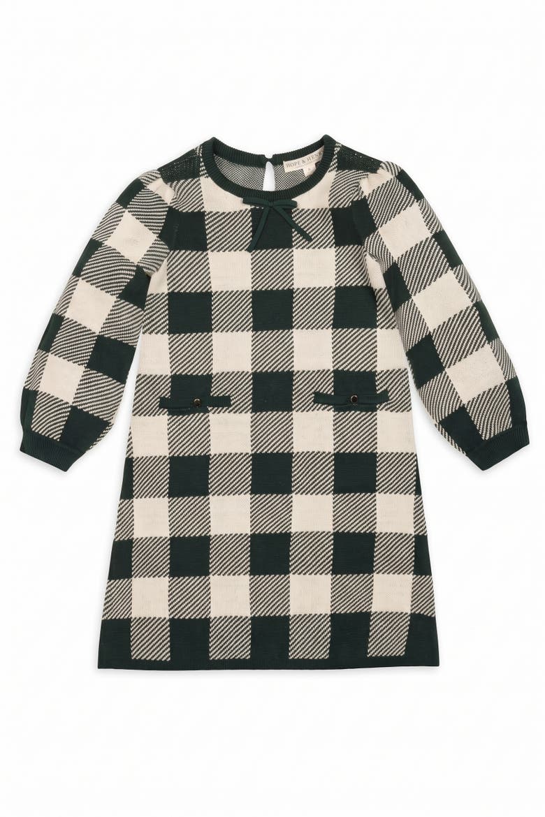 Kids' Organic Cotton Puff Sleeve Sweater Dress, Main, color, Deep Green Check