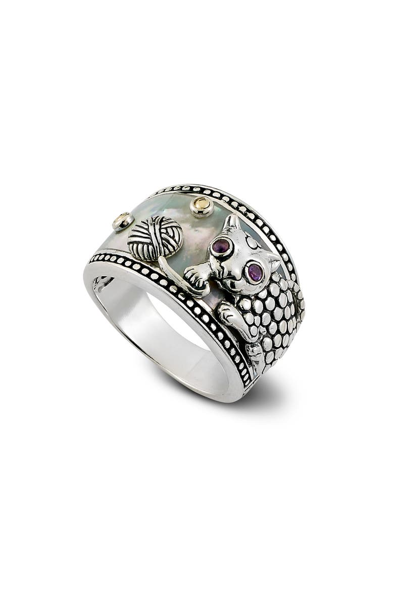 Mother-of-Pearl Animal Overlay Ring, Main, color, SILVER/ GOLD/ PURPLE