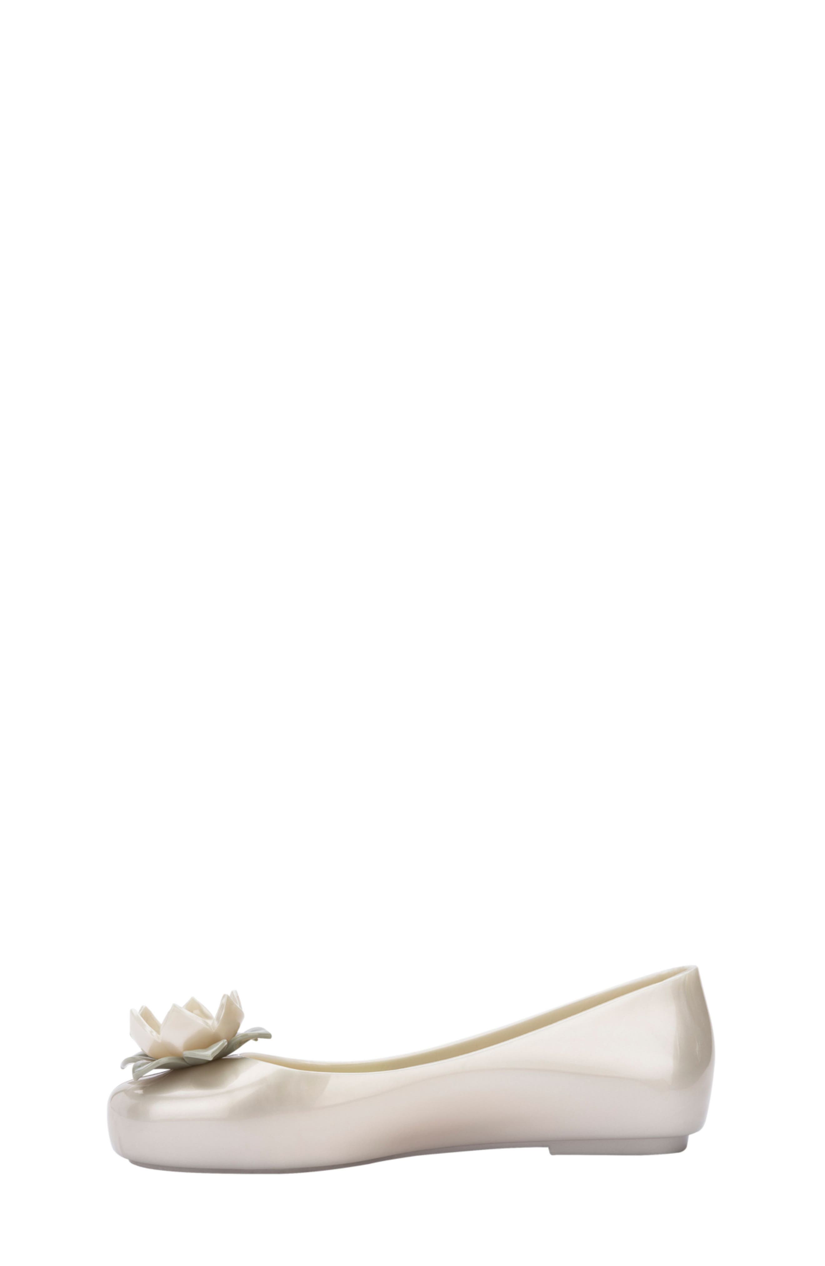 Melissa Mini Melissa Sweet Love Disney Princess Flat, Alternate, color, Metallic White/ Green