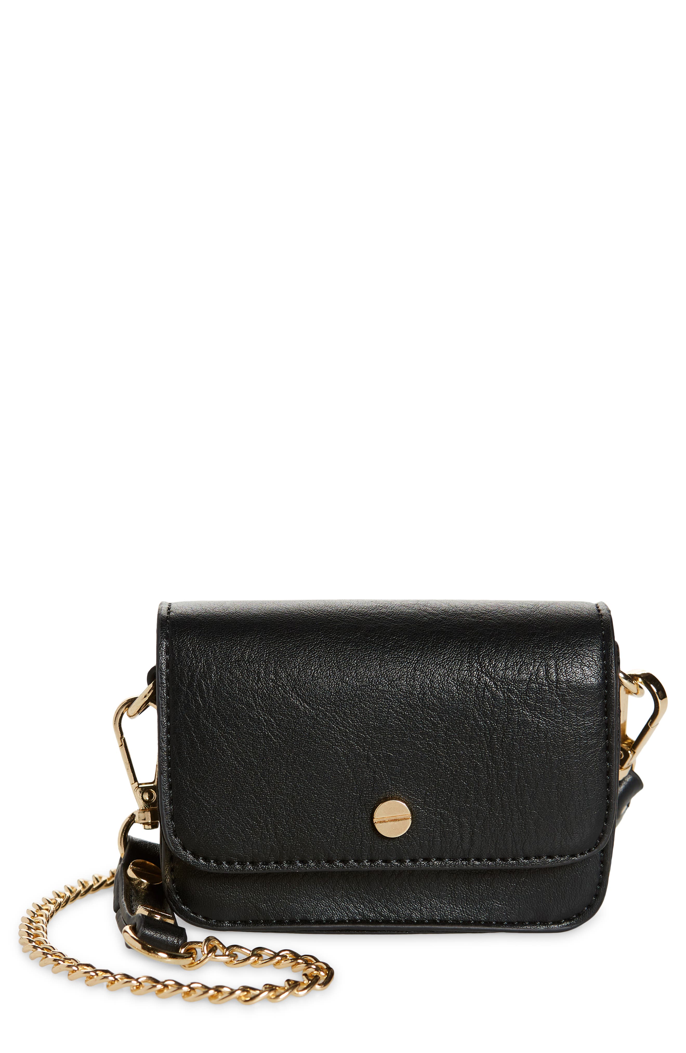 Micro Mini Willow Vegan Leather Crossbody & Credit Card Case, Main, color, BLACK