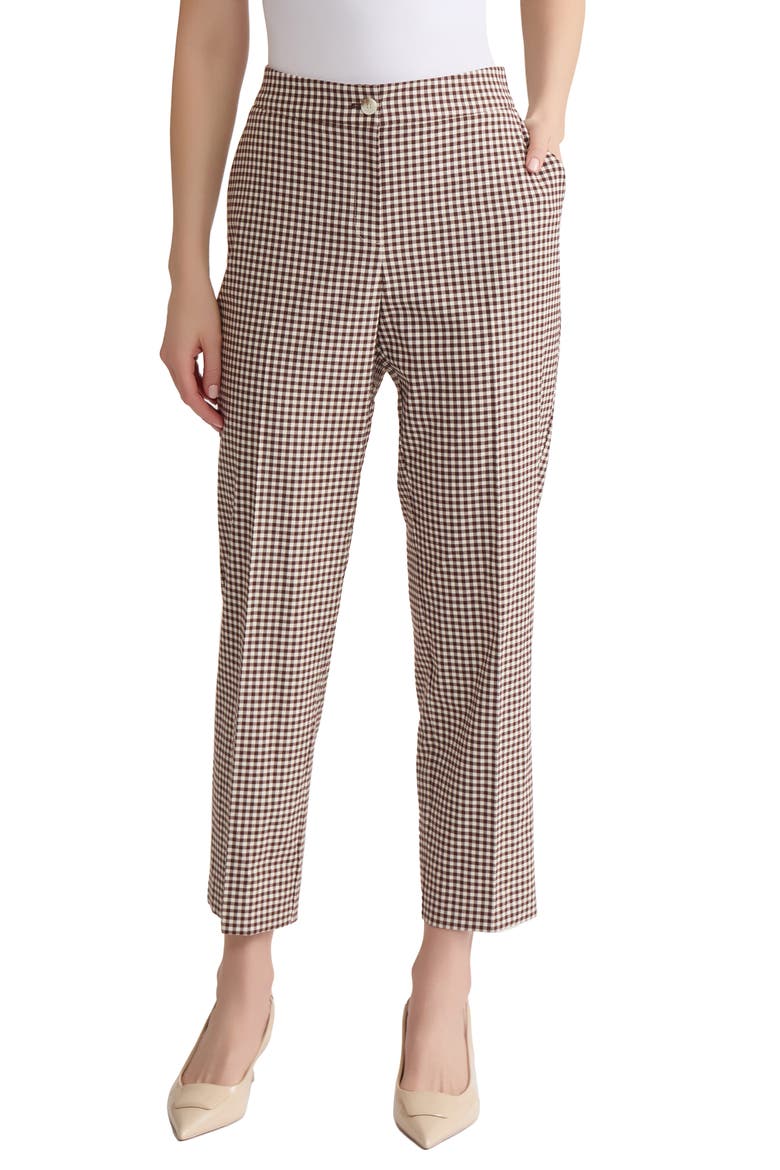 Gingham Straight Leg Ankle Pants, Main, color, FUDGE/ JONES WHITE