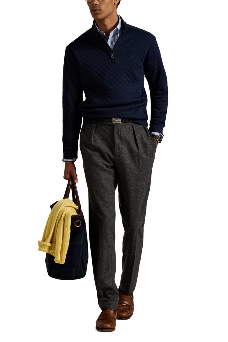 Microquilted Double Knit Quarter Zip Pullover, Alternate, color, AVIATOR NAVY