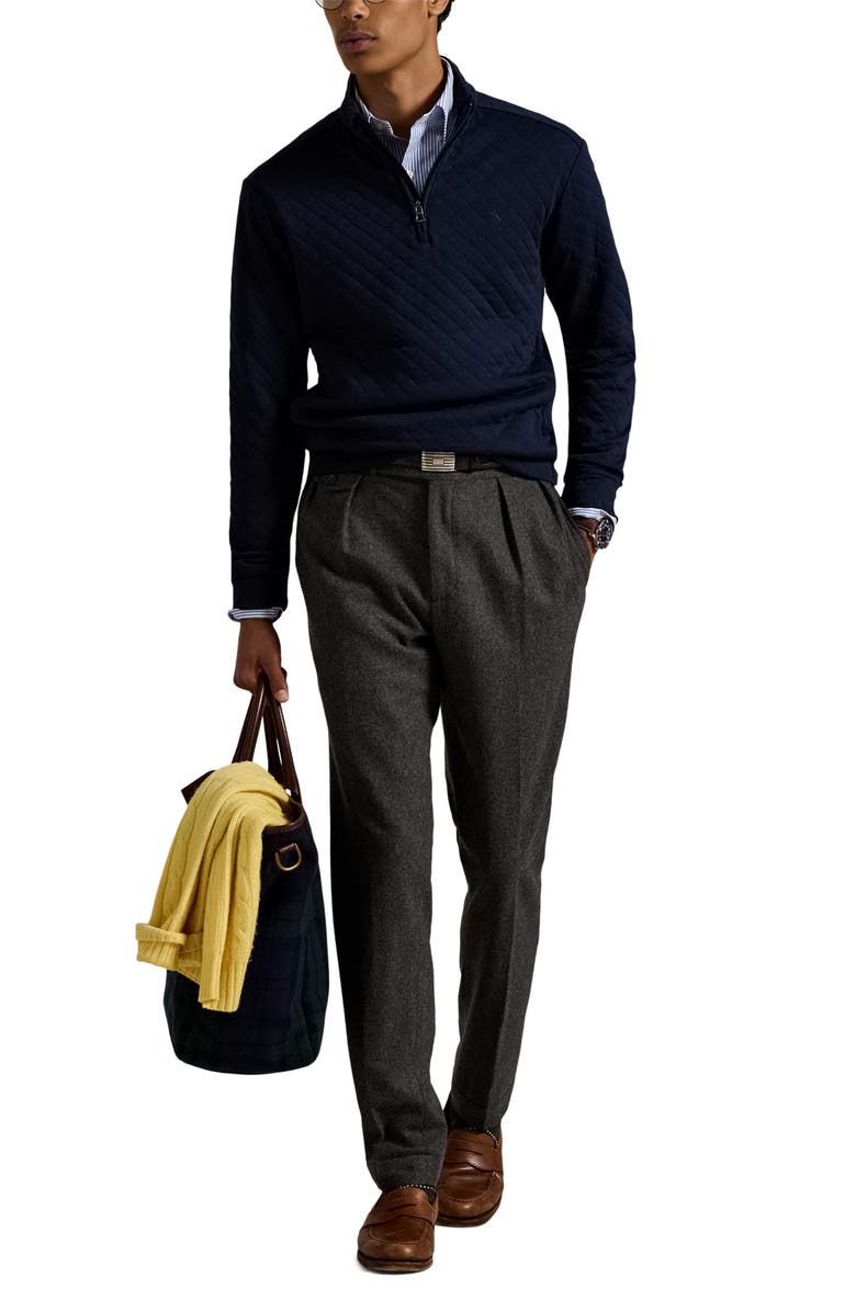 Polo Ralph Lauren Microquilted Double Knit Quarter Zip Pullover, Alternate, color, Aviator Navy