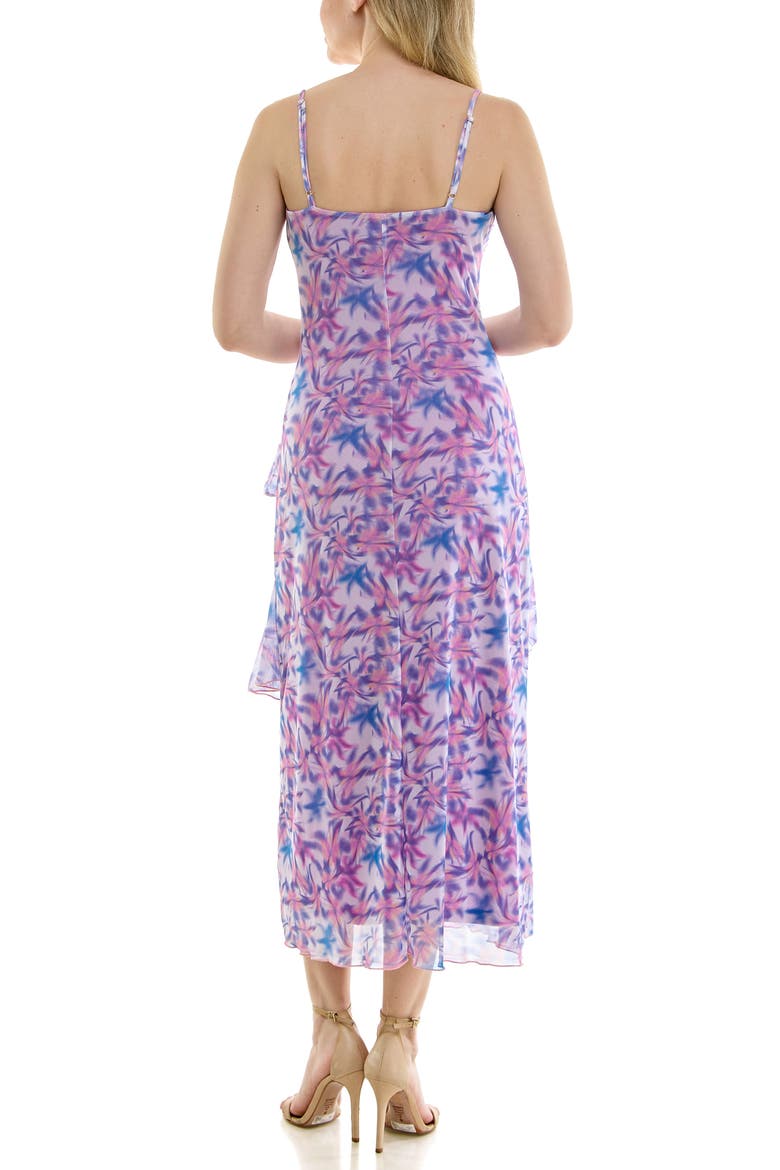 Print Mesh Ruffle Maxi Dress, Alternate, color, PURPLE/BLUE MULTI