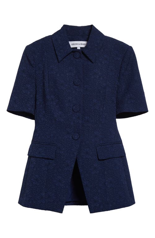 Veronica Beard Bodie Floral Embroidery Elbow Sleeve Dickey Jacket In Navy