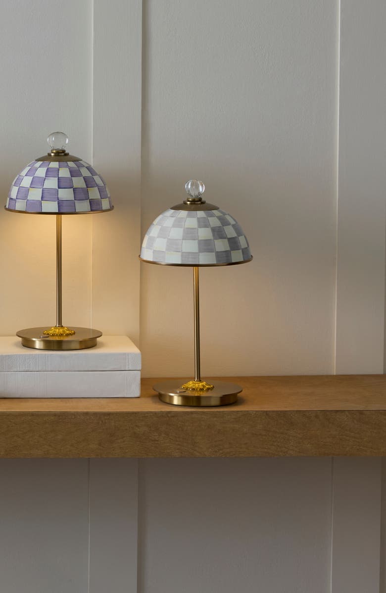 MACKENZIE CHILDS Sterling Check LED Rechargeable Dome Table Lamp, Alternate, color, Sterling