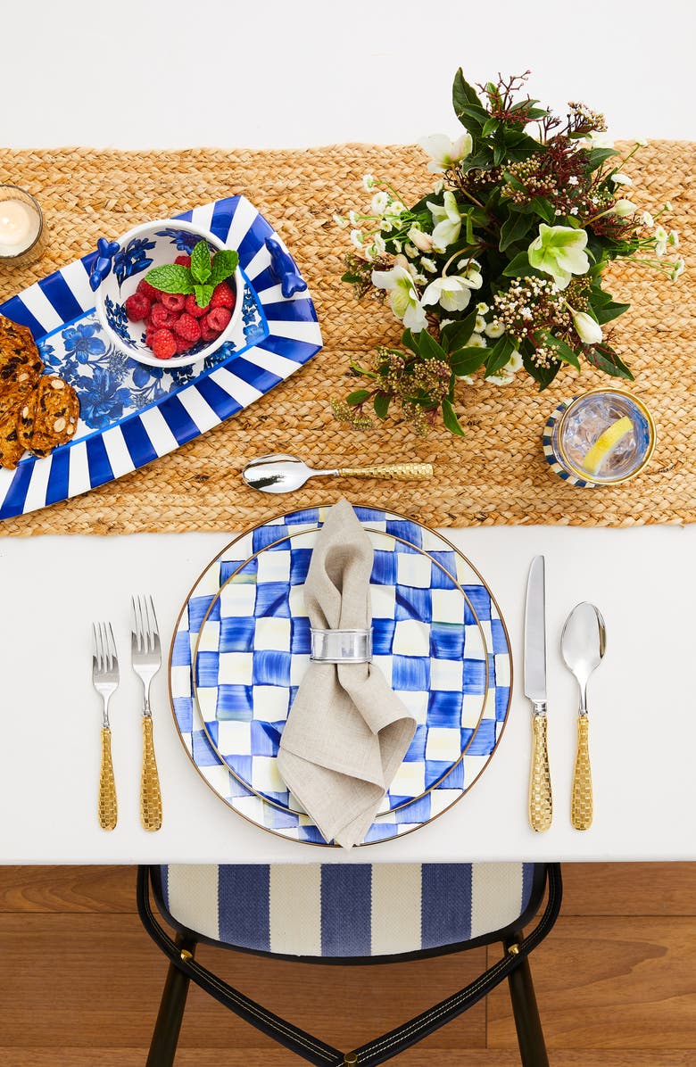 MACKENZIE CHILDS Royal Check Set of 4 Dinner Plates, Alternate, color, Blue/ White