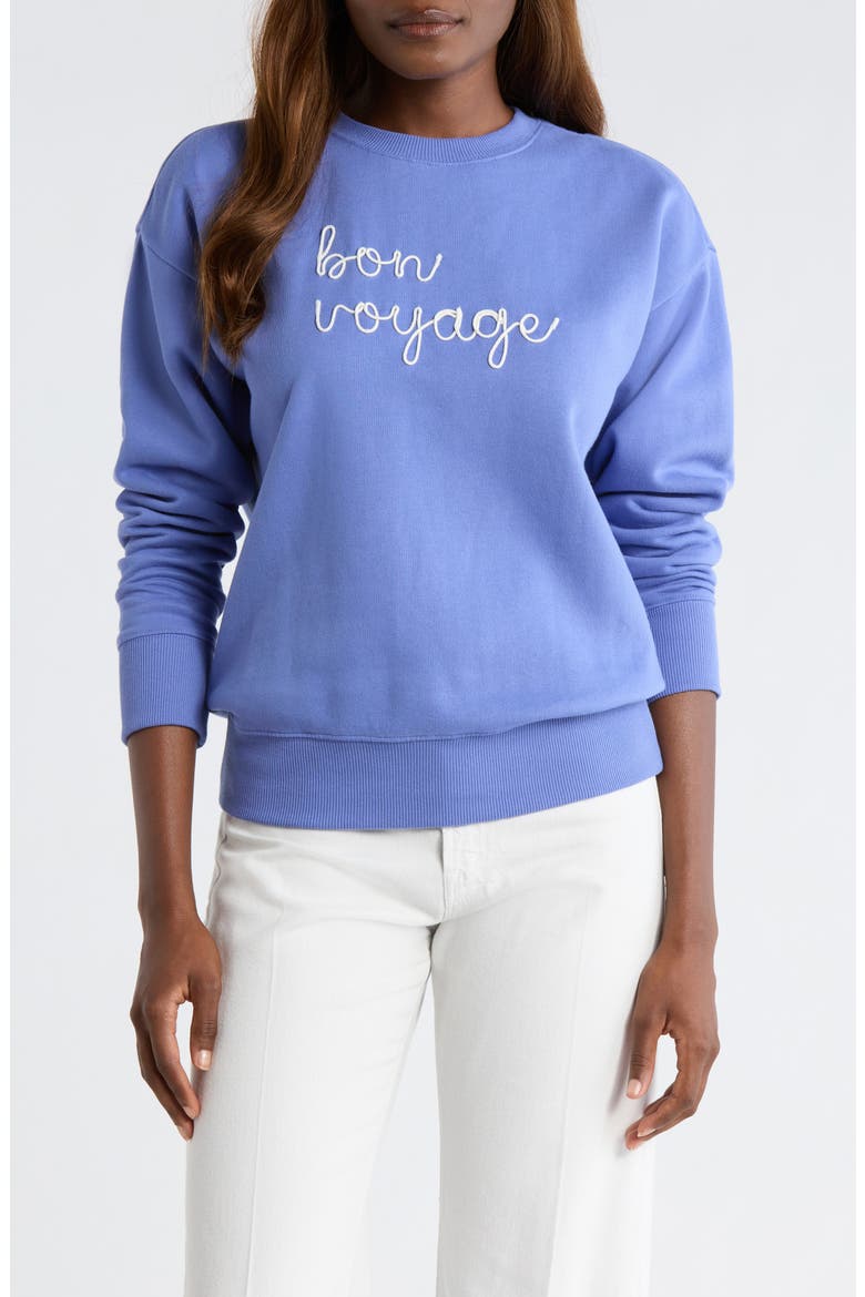 Bon Voyage Embroidered Fleece Sweatshirt, Main, color, BLUE DENIM BON VOYAGE