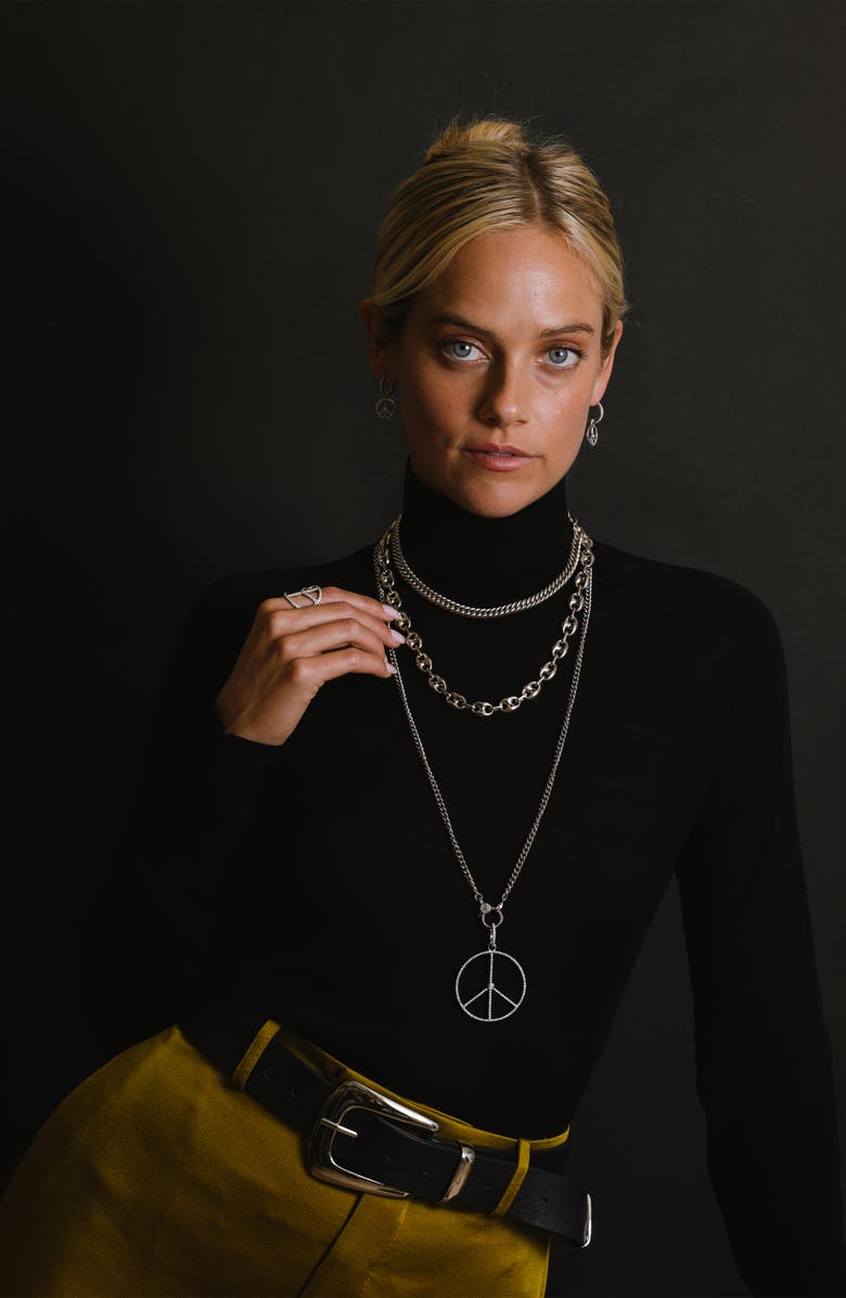 Sheryl Lowe Long Peace Sign Pendant Necklace, Alternate, color, Sterling Silver