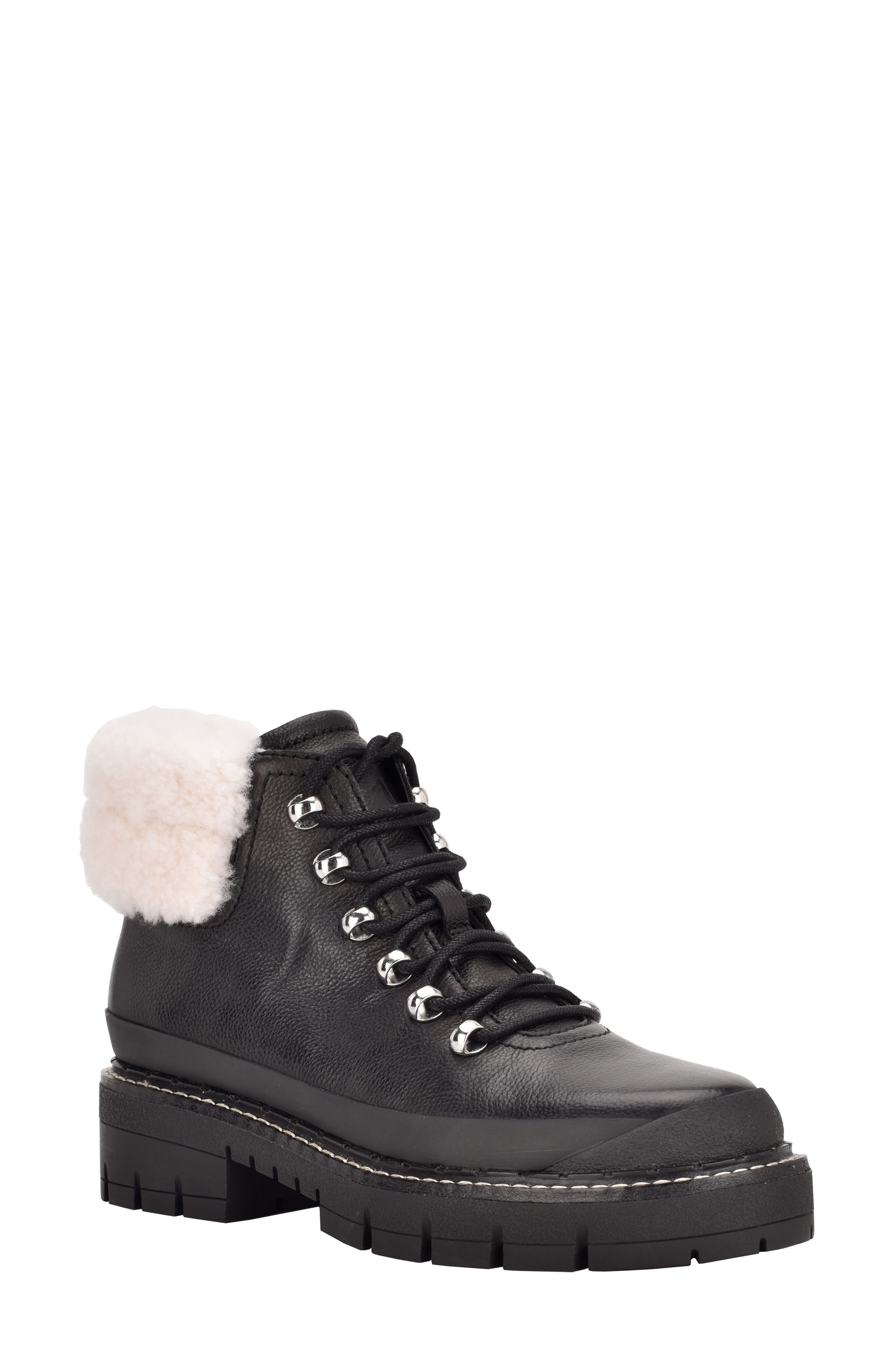 Marc Fisher LTD Cade Genuine Shearling Cuff Lace-Up Boot, Main, color, 