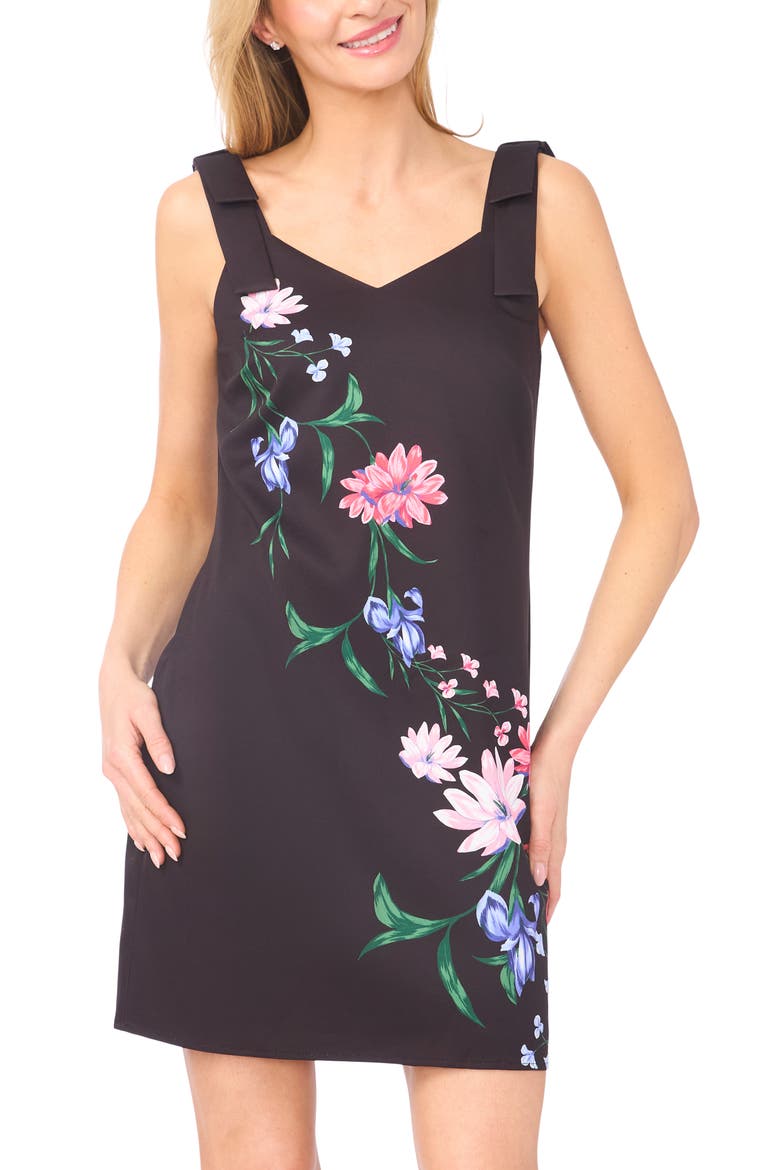 Floral Bow Strap Minidress, Alternate, color, RICH BLACK