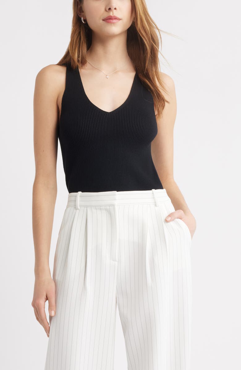 Open Edit Sculpt V-Neck Tank, Main, color, Black