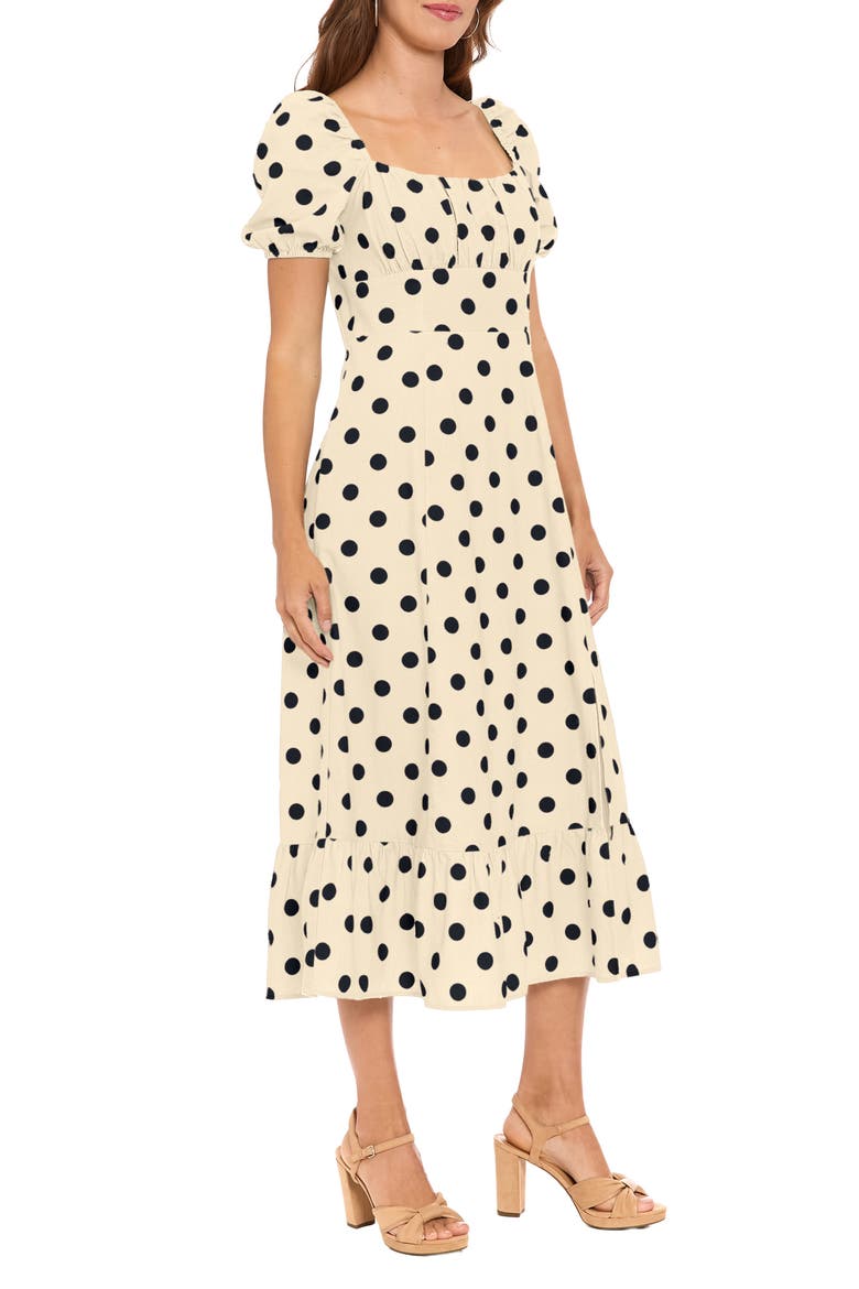 Puff Sleeve Square Neck Empire Dress, Alternate, color, CREAM/ BLACK