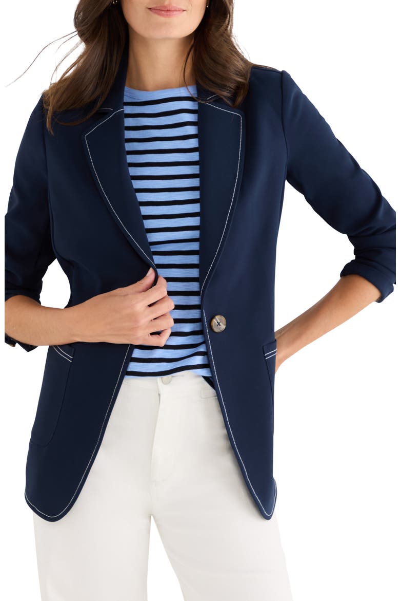 Topstitch Detail Stretch Blazer, Main, color, DARK INDIGO