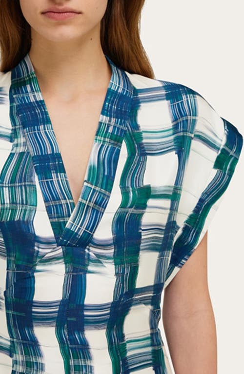 Ferragamo Brushstroke Check Short Silk Dress