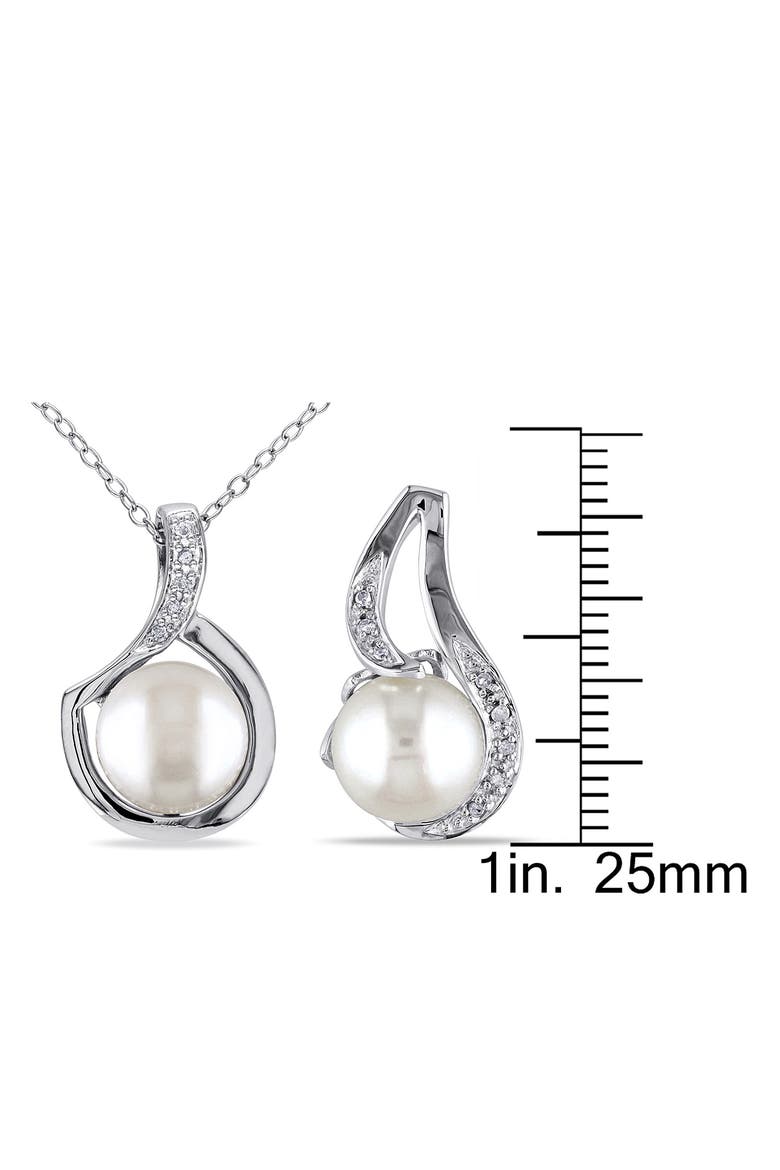 Cultured Freshwater Pearl & Diamond Pendant Necklace & Stud Earrings Set, Alternate, color, WHITE
