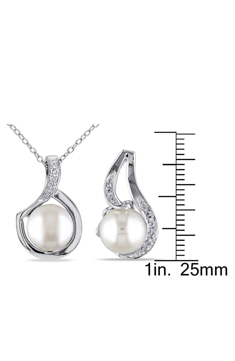 DELMAR Cultured Freshwater Pearl & Diamond Pendant Necklace & Stud Earrings Set, Alternate, color, White