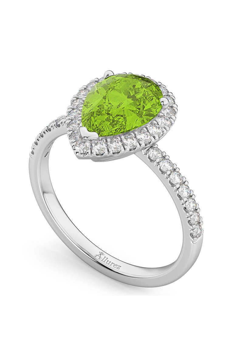 Pear Cut Halo Peridot & Diamond Engagement Ring 14K, Alternate, color, 1.91ct/White Gold