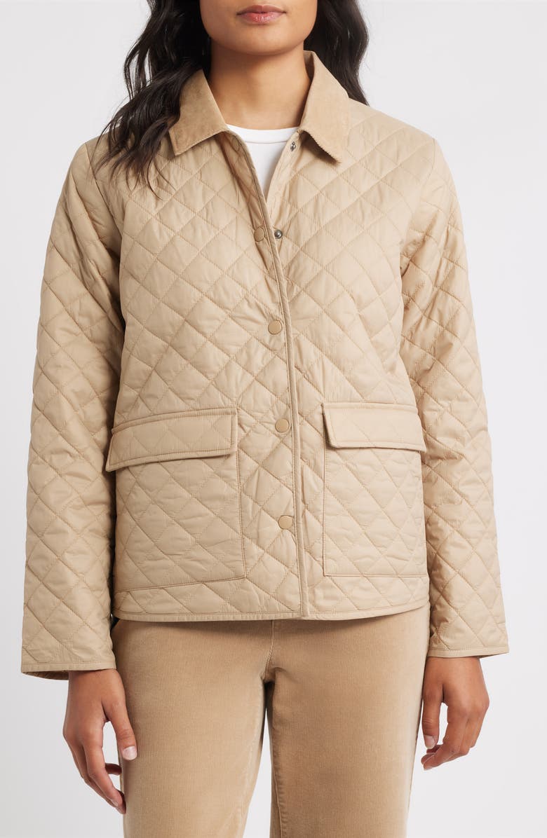Eileen Fisher Corduroy Collar Quilted Jacket, Alternate, color, Biscuit