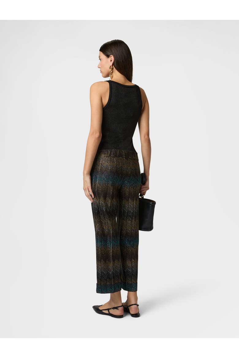Flared Trousers In Viscose Lamé Snake Motif, Alternate, color, Dark Blue