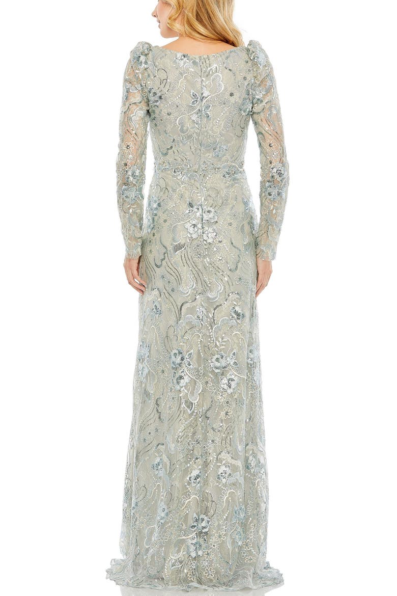 Embroidered Wrap Over Puff Sleeves Trumpet Gown, Alternate, color, Seafoam