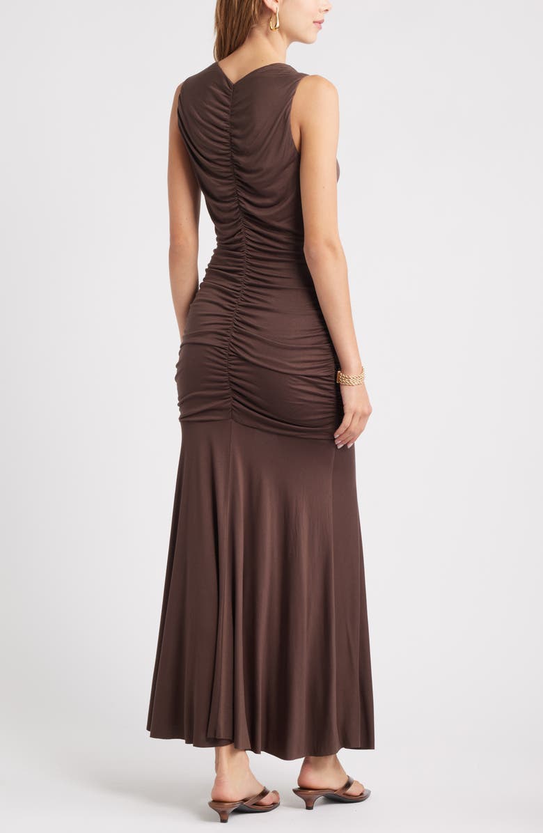 Open Edit Ruched Sleeveless Maxi Dress, Alternate, color, Brown Seal