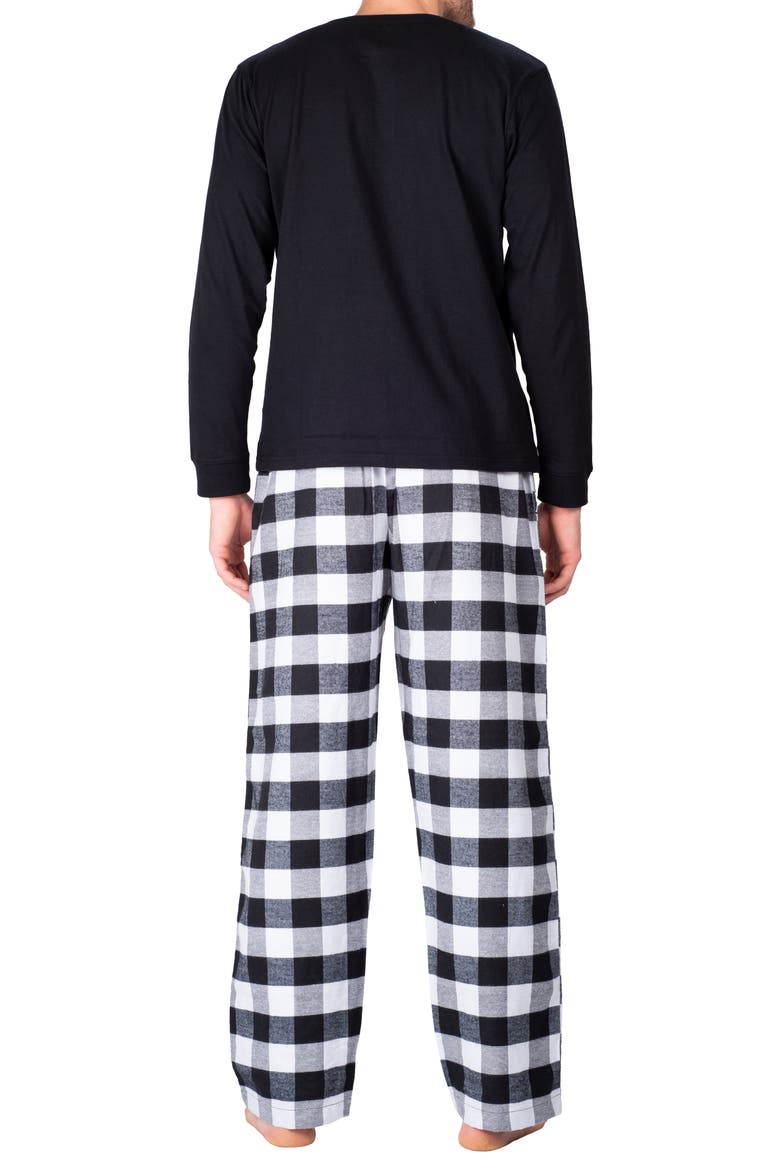 Henley & Flannel Pant Pajama Set, Alternate, color, WHITE AND BLACK BUFFALO CHECK