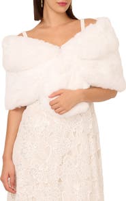 Adrianna Papell Crystal Faux Fur Wrap Capelet