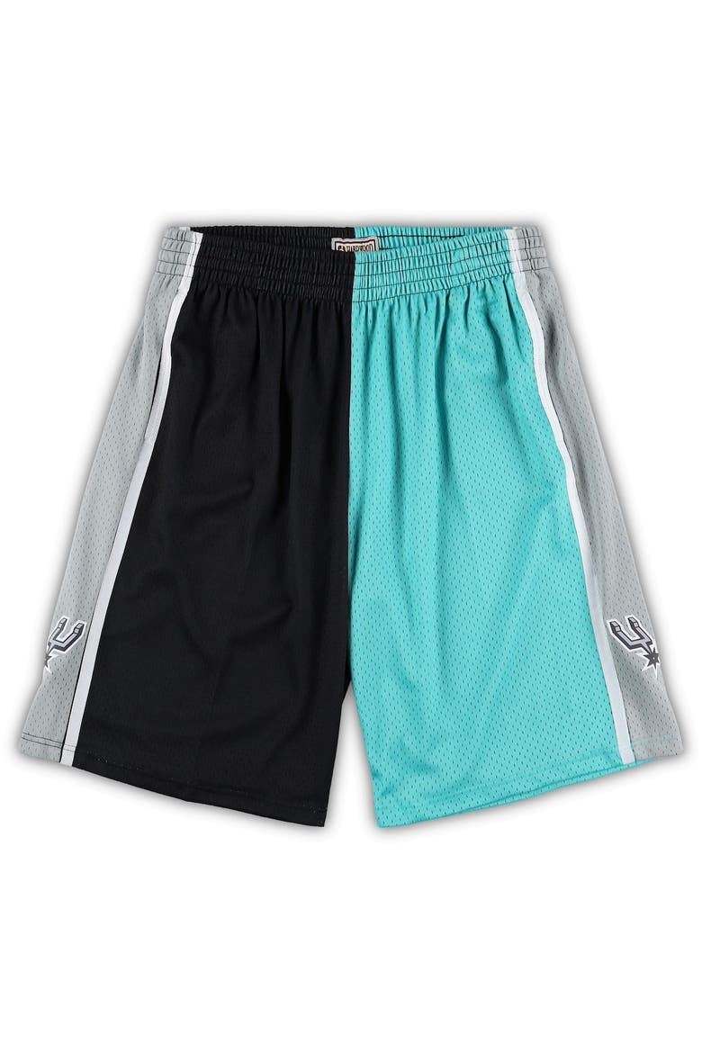 Men's Mitchell & Ness Black/Teal San Antonio Spurs Big & Tall Hardwood Classics Split Swingman Shorts, Main, color, Black