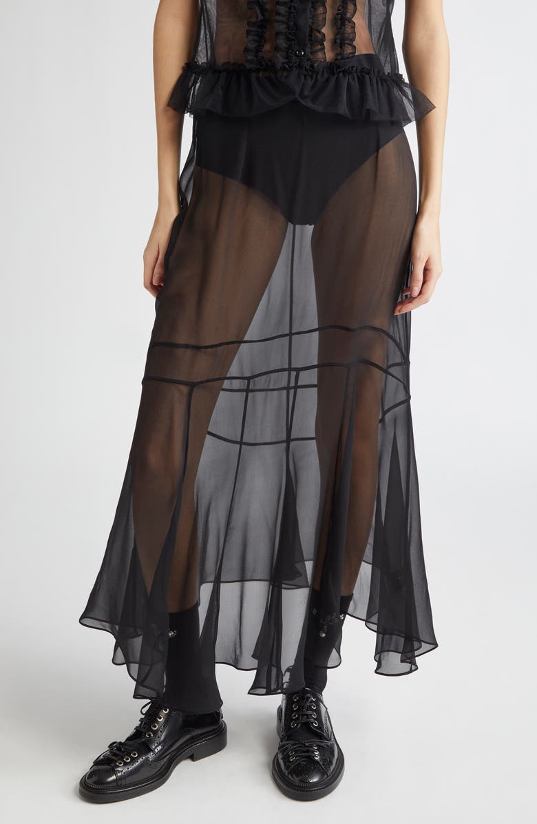 Simone Rocha Multiseam Sheer Silk Georgette Midi Skirt, Main, color,