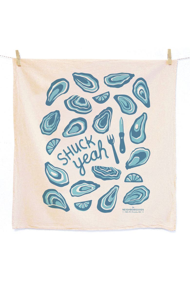 Oysters Dish Towel + Sponge Cloth Gift Set, Main, color, Teal