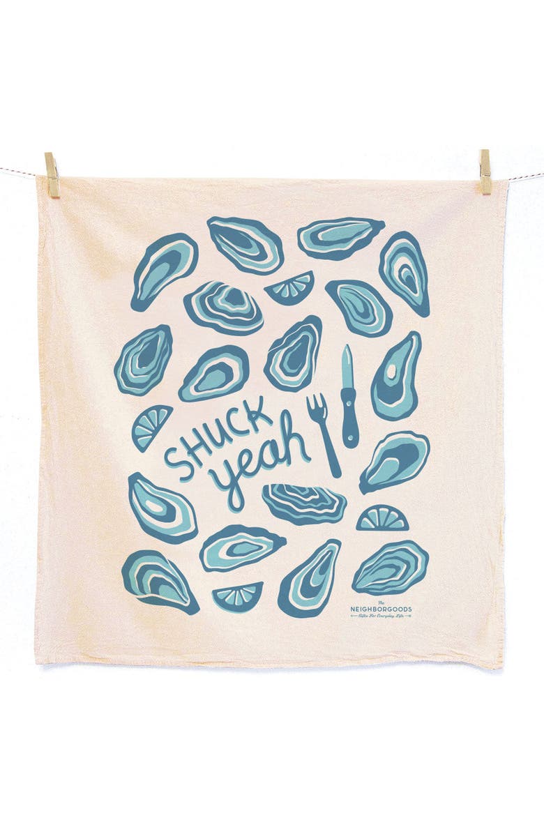 The Neighborgoods Oysters Dish Towel + Sponge Cloth Gift Set, Main, color, Teal