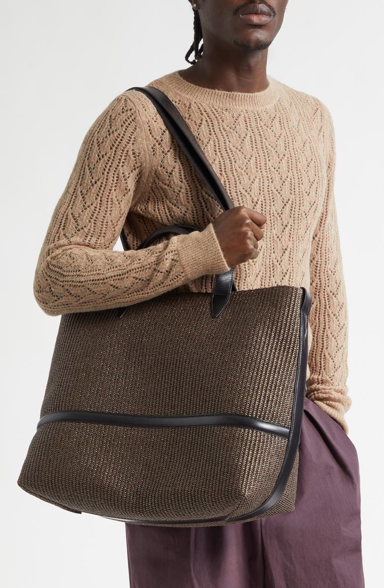 Dries Van Noten Bombe Woven Raffia Tote Bag, Alternate, color, Dark Brown