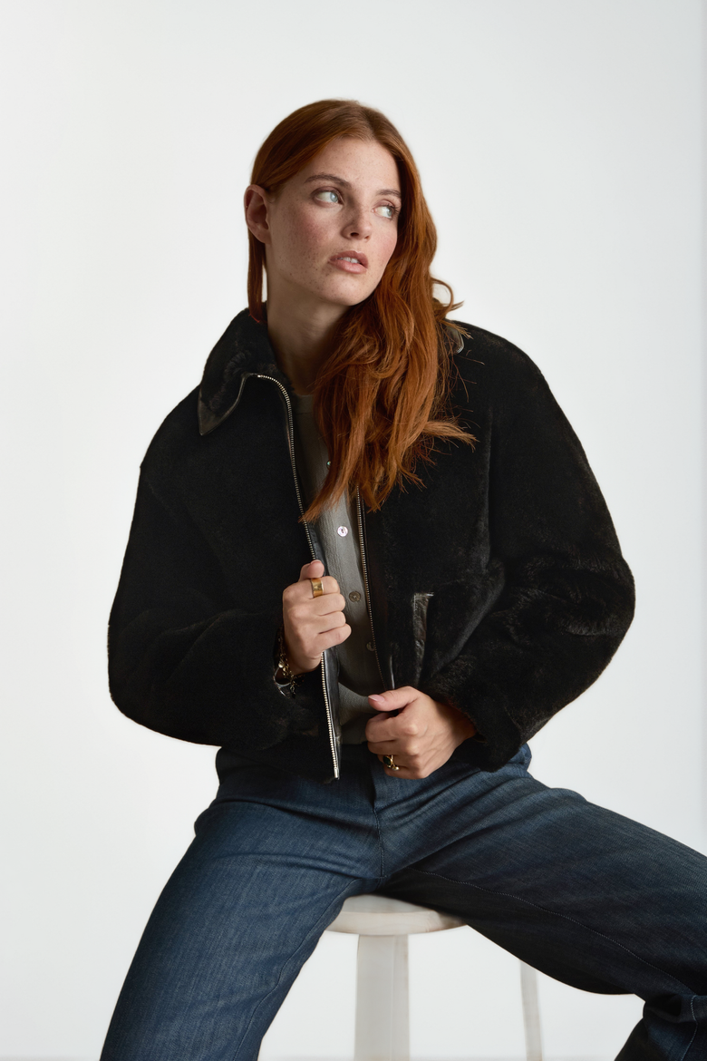Lila Shearling Jacket, Alternate, color, Black