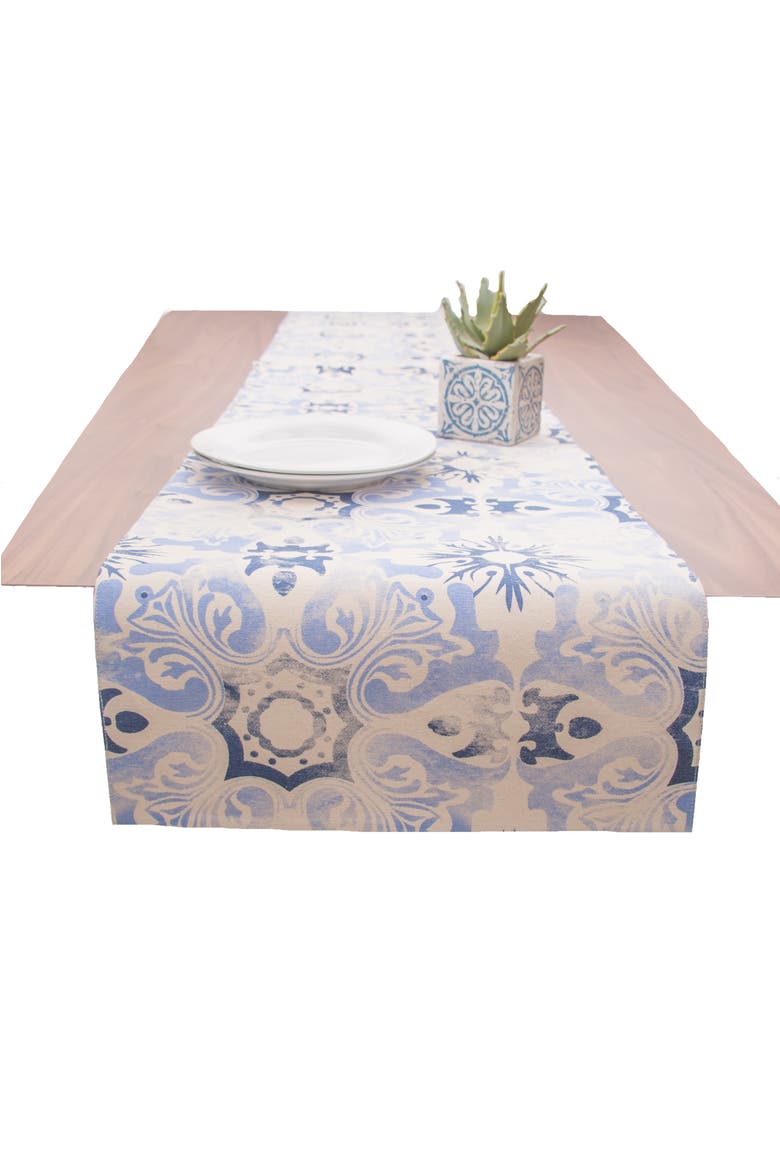 Blue Tile Kitchen Table Runner 13" x 72", Alternate, color, Blue