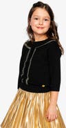 Deux par Deux Lace Detail Crew Neck Ribbed Hem Knitted Sweater