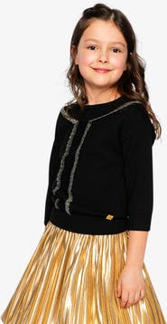 Deux par Deux Lace Detail Crew Neck Ribbed Hem Knitted Sweater