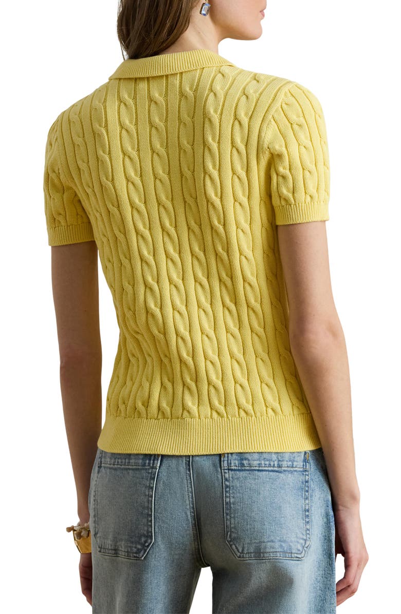 Lauren Ralph Lauren Natrissa Cable Stitch Cotton Polo Sweater, Alternate, color, Lemon Sorbet Yellow