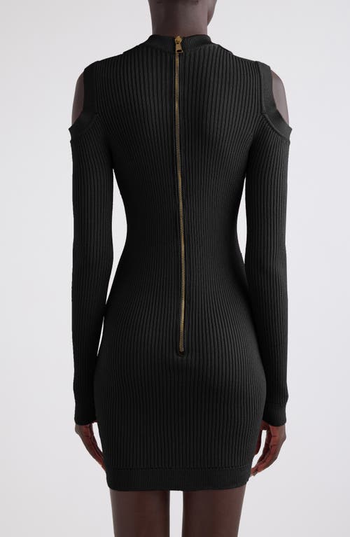 Balmain Double-collar Cold-shoulder Rib Mini Dress In 0pa Black
