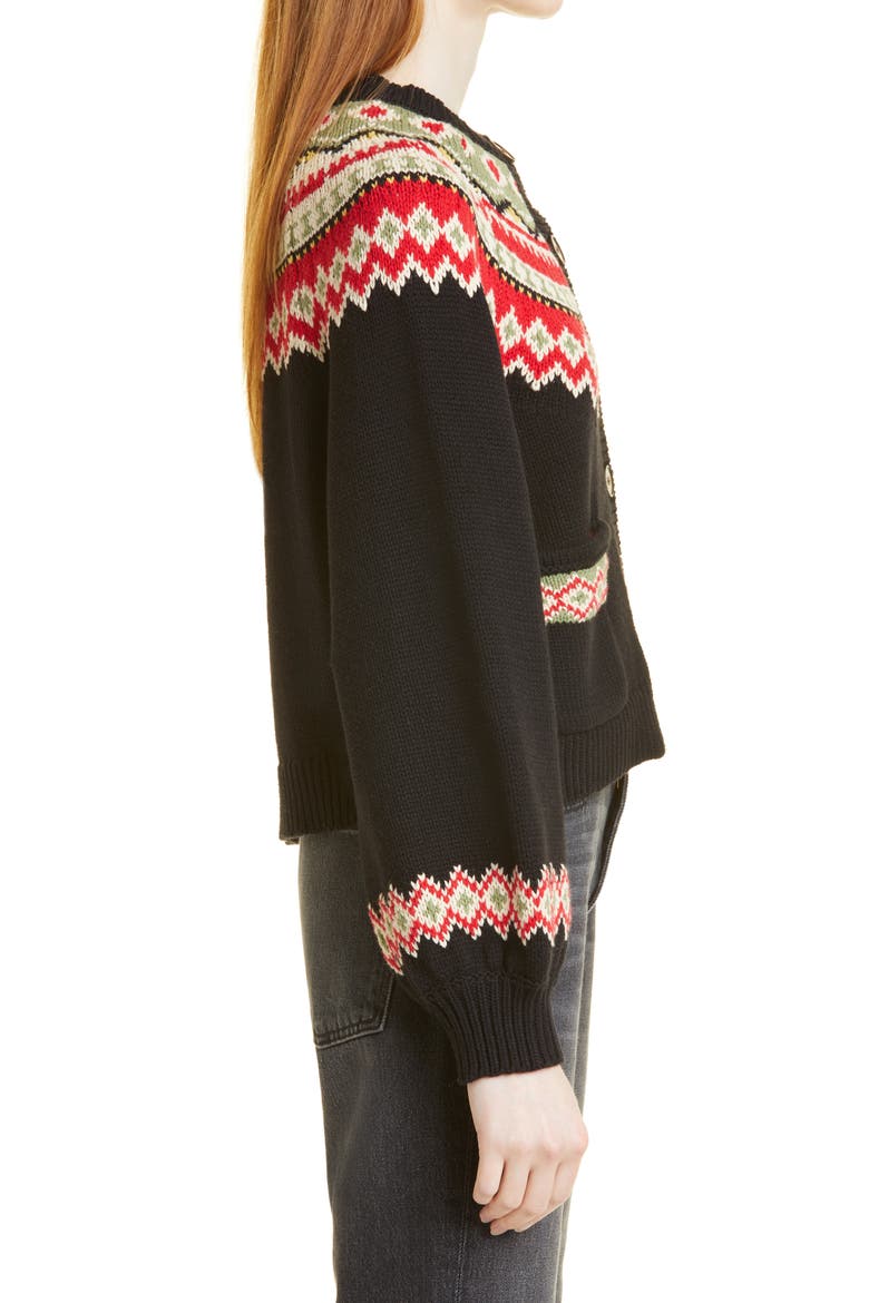 The Great The Holiday Fair Isle Sophomore Cotton Blend Cardigan, Alternate, color, BLACK W/ HOLIDAY FAIR ISLE