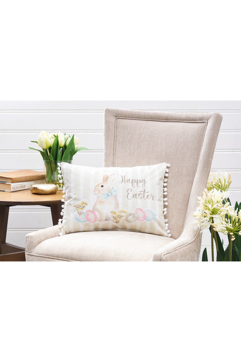 "Happy Easter" Bunny Ducklings & Eggs Cotton Blend Mini Accent Pillow 13" x 18", Alternate, color, Yellow