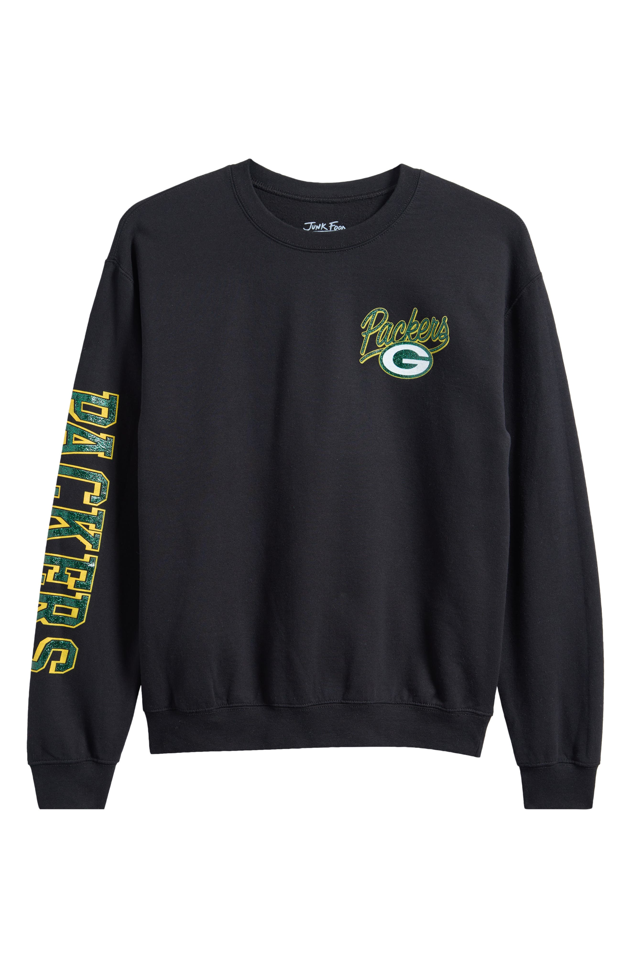 Junk Food Nfl Packers Glitter Graphic Sweatshirt In Black
