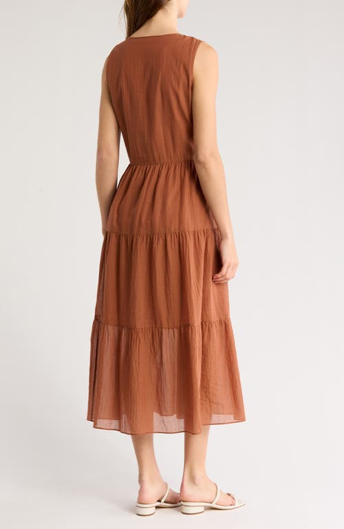 Theory Sleeveless Tiered Cotton Maxi Dress In Terracott