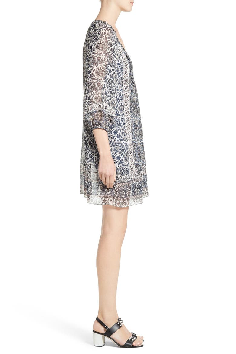 'Foxley' Floral Print Silk Peasant Dress, Alternate, color, DUSTY INDIGO