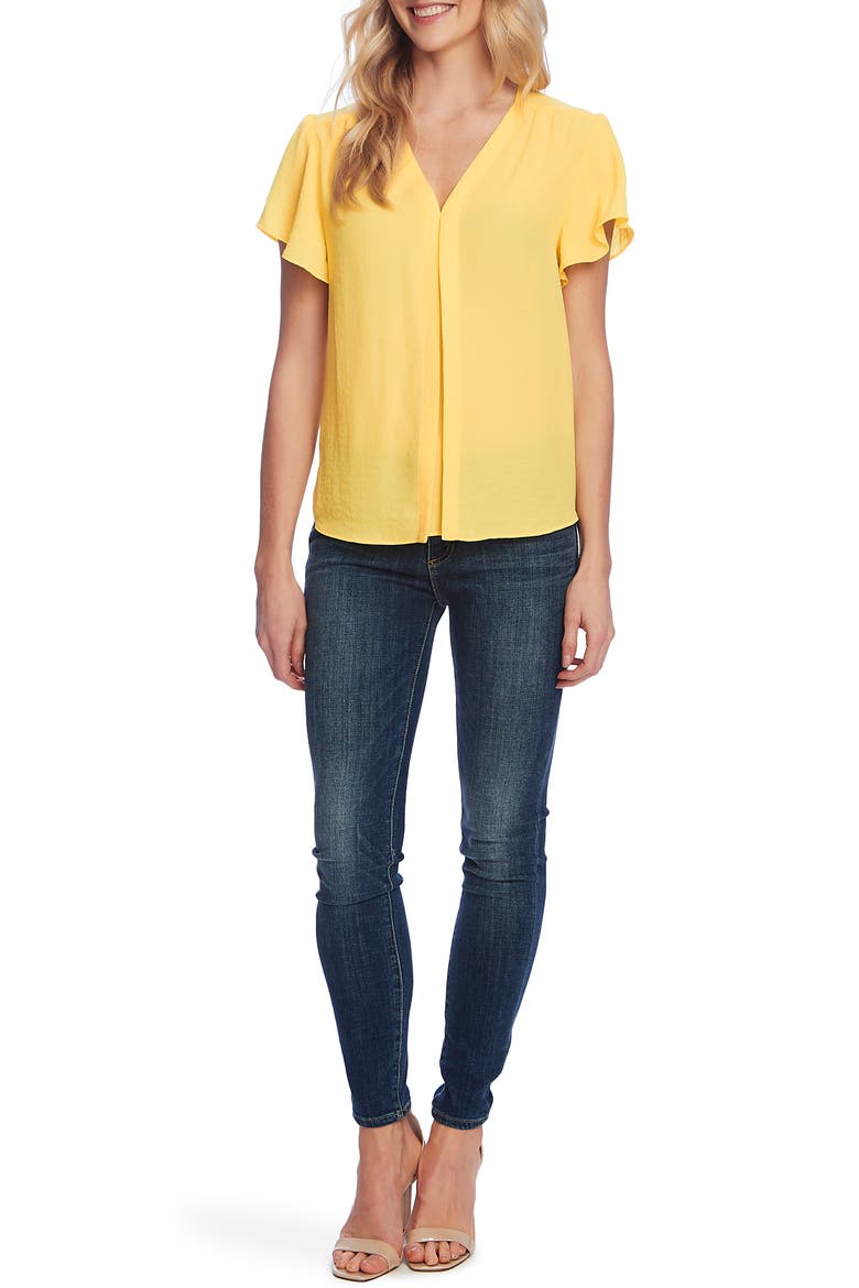 Flutter Sleeve Rumple Satin Blouse, Alternate, color, PRIMROSE YELLOW